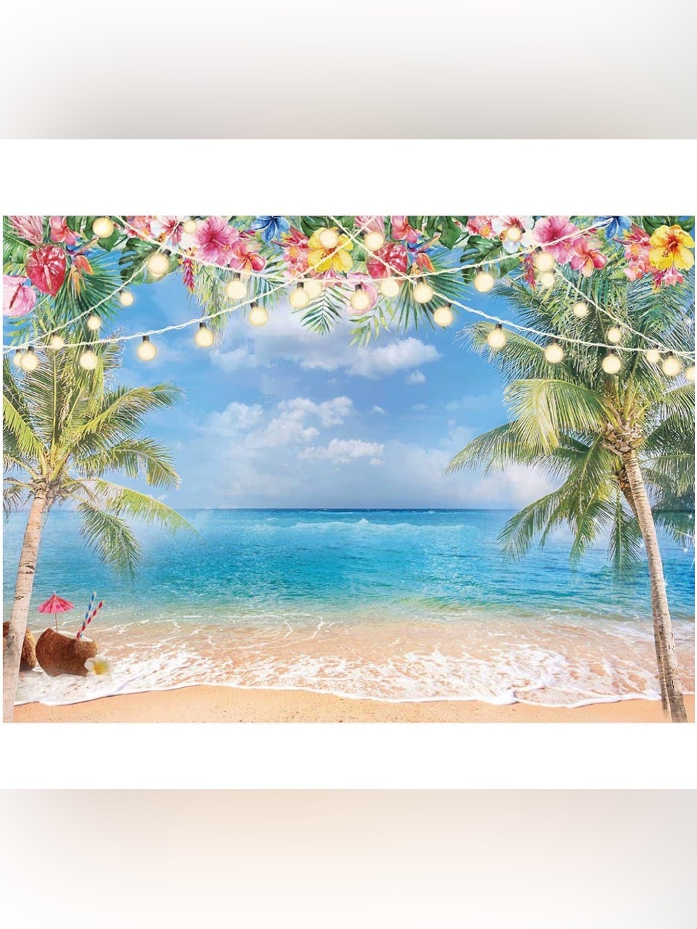 EUC Tropical Beach Backdrop with String Lights